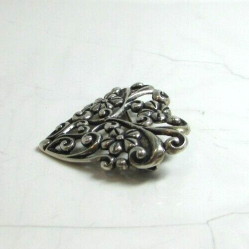 CAROLYN POLLACK RELIOS Sterling Silver Floral Flower Design Heart Pin Brooch - Picture 4 of 8
