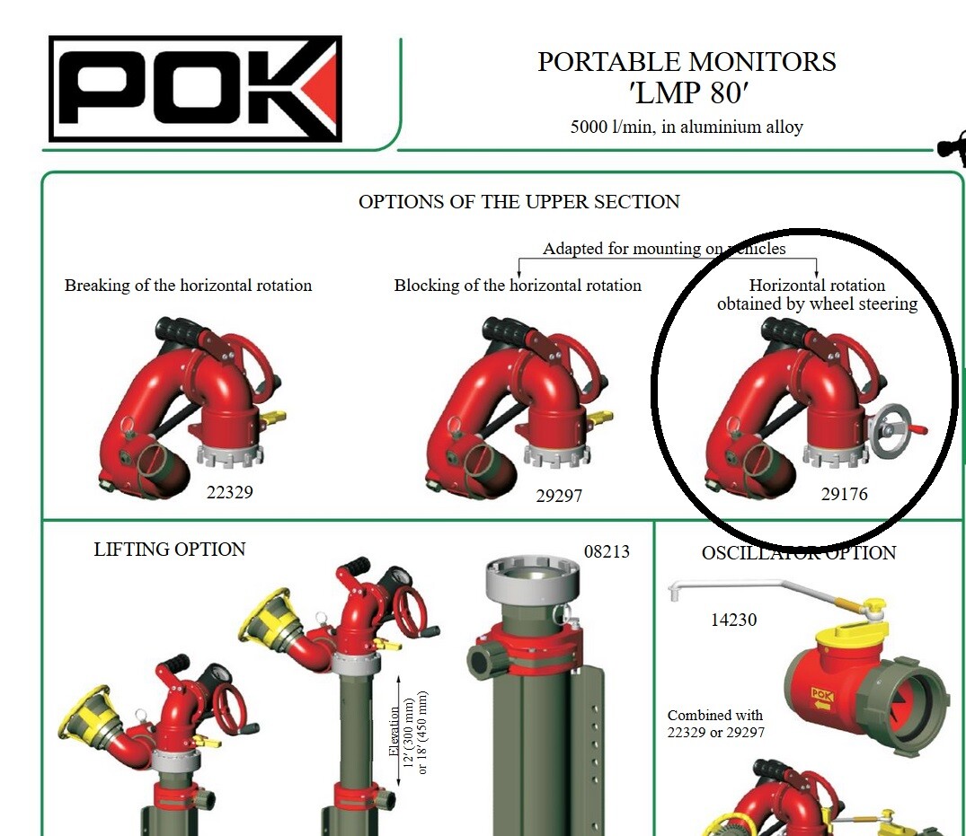 POK Fire Fighting Monitor LMP80 29176 Upper Section w/ Dual Wheel