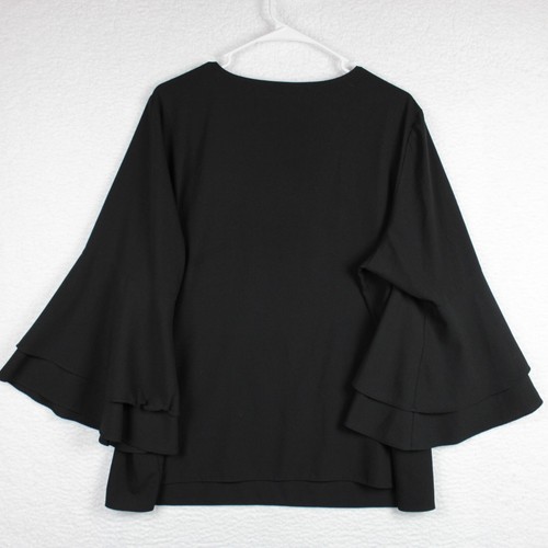 Nygard Flare Sleeve V-Neck Blouse Plus Size 2X Solid Black - Picture 12 of 12