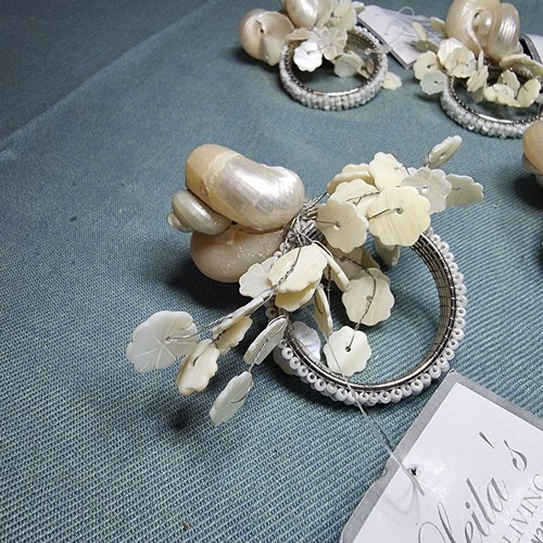 Set of 6 Leila's Home Living Bora Bora, Pearl, Shell, Napkin Rings - Picture 7 of 8