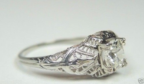 Antique Art Deco Diamond Engagement Ring Size 6.75 17K White Gold EGL USA - Picture 6 of 12