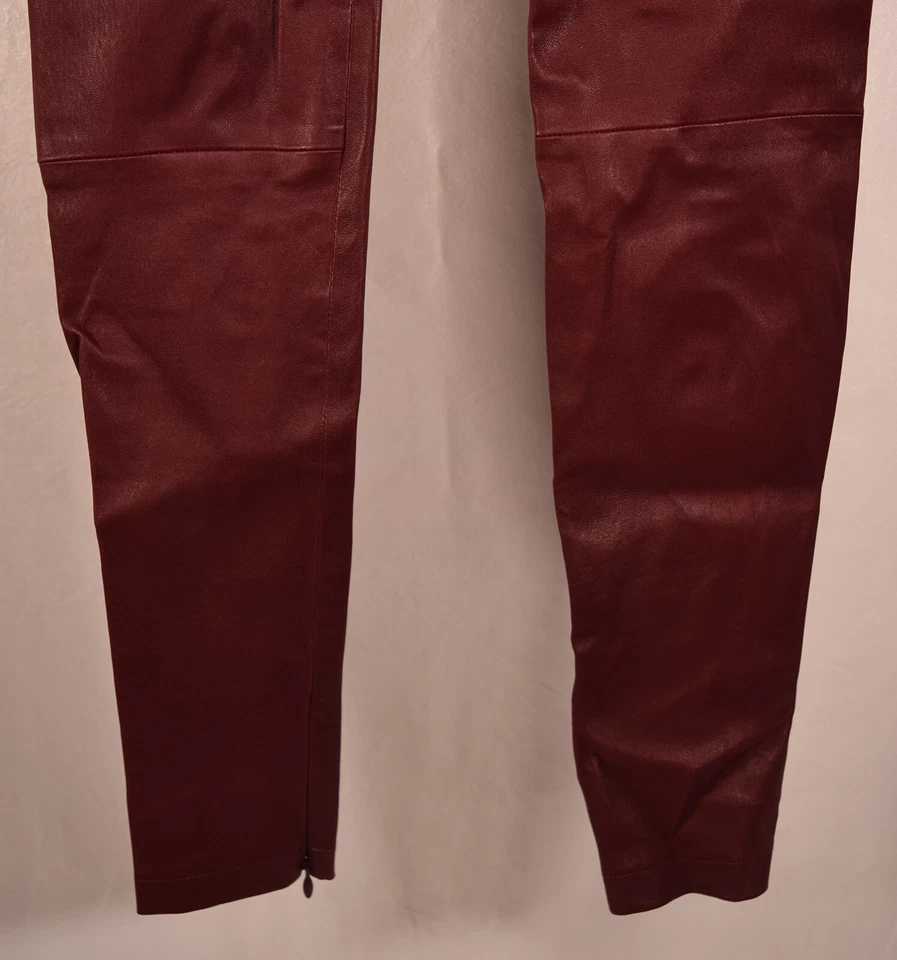 Vince Mujer Cuero Piel de Cordero Gamuza Legging Ajustado Tobillo Cremallera Rojo S Nuevo Foto 4 de 4