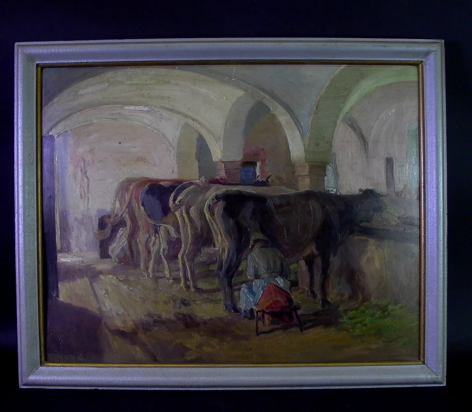 Karl HAYD (1882 - 1945 Linz) - Magd beim Melken  - impressionistisches Ölgemälde - Bild 1 von 4