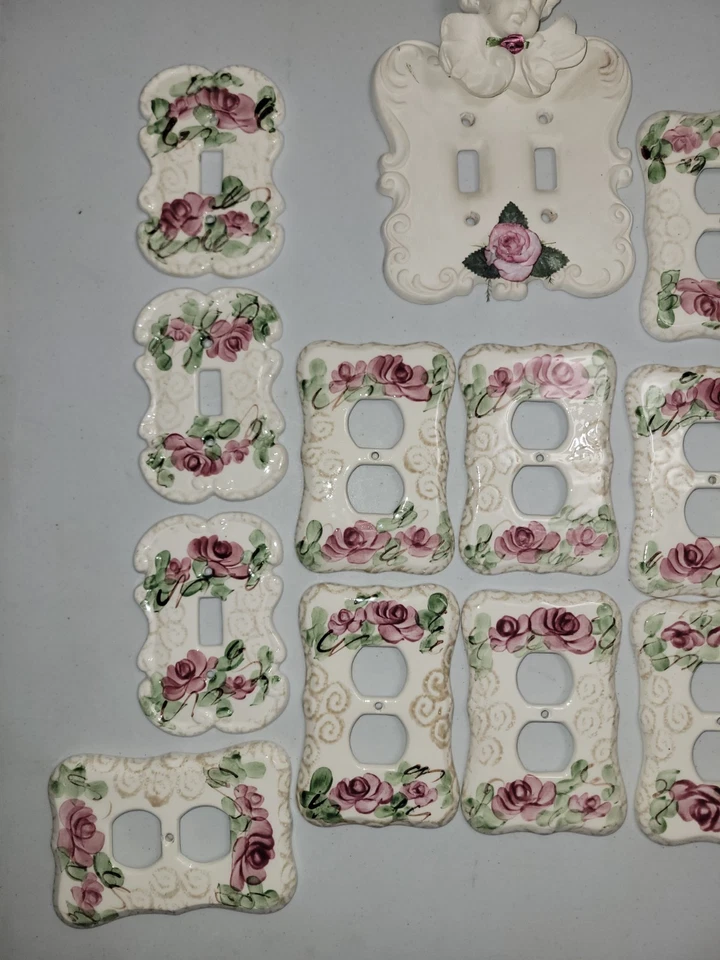 Juego De Colección De 15 Cubiertas De Placa De Salida De Interruptor De Luz De Palanca Floral De Porcelana Foto 3 de 4