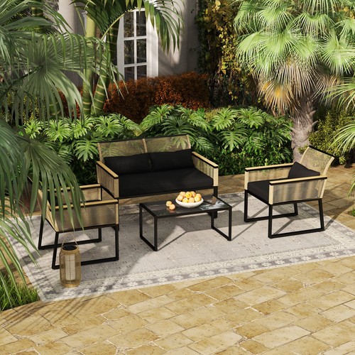 Polyrattan Gartenmöbel Set 4 Personen, wetterfest Balkonmöbel-Set Sitzgruppe - Bild 10 von 10