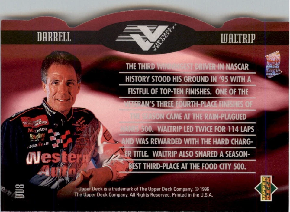 1996 Upper Deck Virtual Velocity #VV8 Darrell Waltrip  - RAC - Image 2 of 2