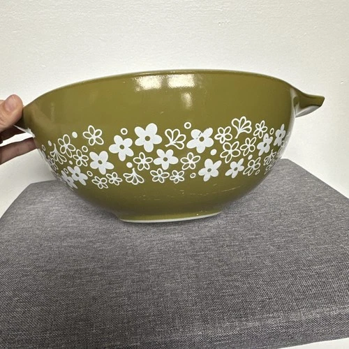 Vintage PYREX 444 Spring Blossom Green Crazy Daisy Mixing Bowl 4QT Large