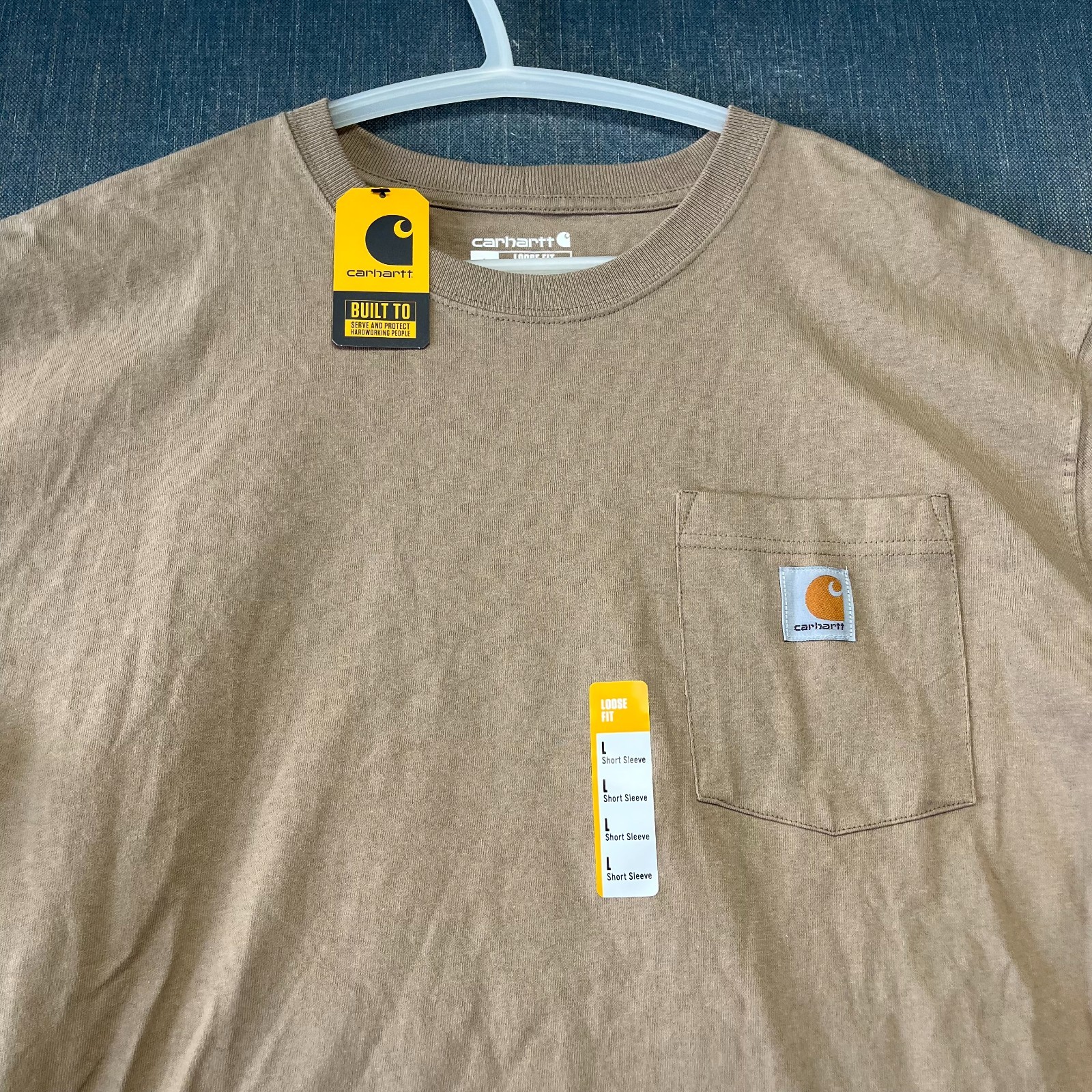 Carhartt K87 Men's T-Shirt SizeL Brown Short Sleeve Heavyweight Pocket Loose Fit thumbnail 8