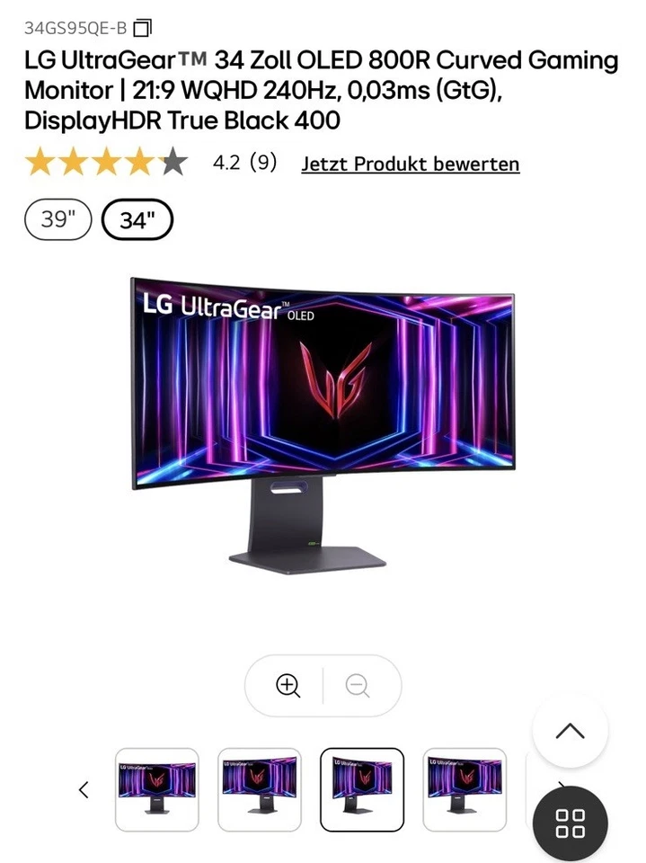 LG UltraGear 34GS95QE-B 33,9 Zoll QHD Monitor (0,03 ms Reaktionszeit - Bild 2 von 2