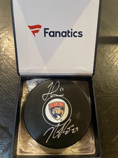 Fanatics Dual Autograph Auto NHL Hockey Puck Florida Panthers Bjugstad Huberdeau