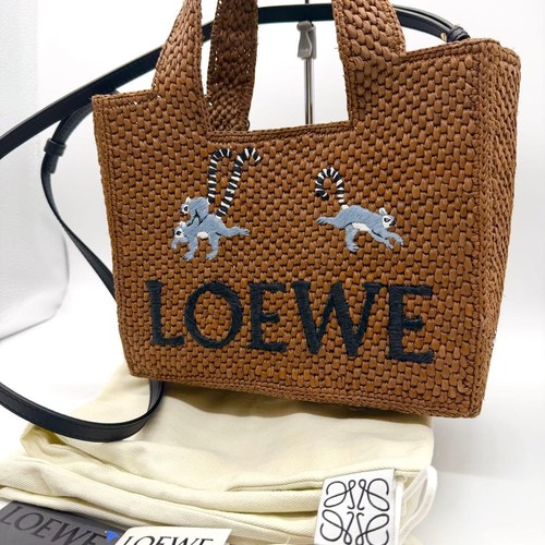 Loewe × Suna Fujita Font Tote Small Shoulder Bag Brown Raffia w/Dust Bag