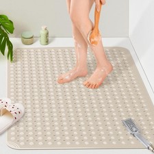 Extra Large TPE Shower Mat, 47.2" L x 31.5" W Anti Slip Bath Mat with Drain H...