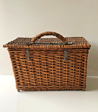 Small Victorian Wicker Fishing Picnic-Basket-Creel with Locking Bar, 28cm