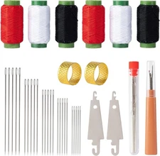 37 Pcs Big Eye Steel Sewing Needles Kit with Threads, Threader & Thimble