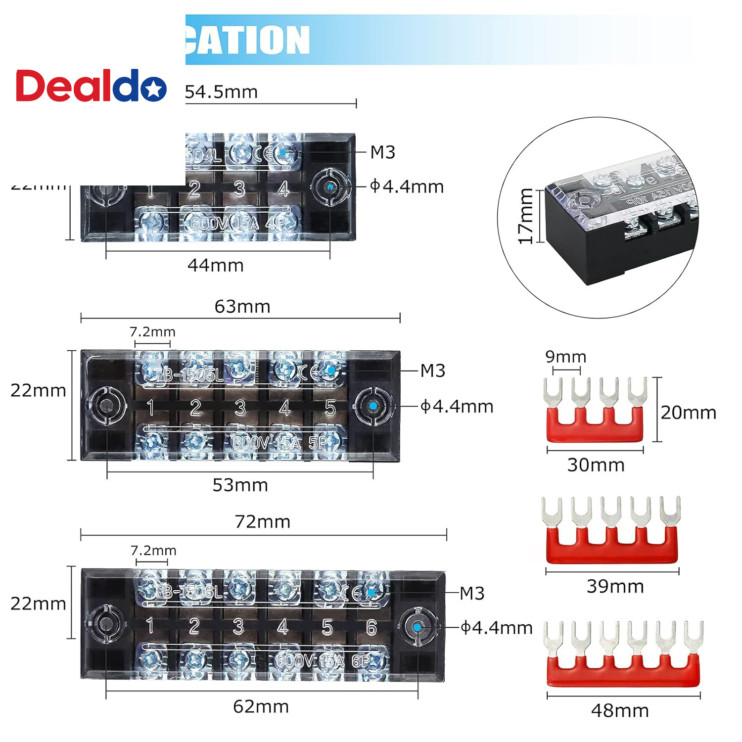 Terminal Strips,  6 Sets 4/5/6 Positions Terminal Block Strips Waterproof 600V 1