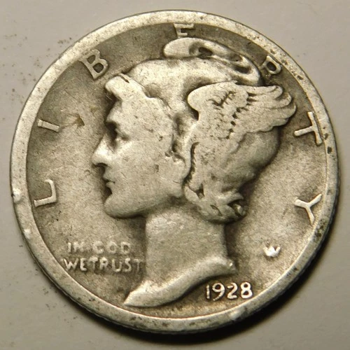 1928 D Mercury Dime VG-F "Actual Coin Pictured Not Cleaned, Polished or Dipped"