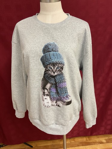 Cute Cat Sweatshirt for Women Crewneck Pullover Relaxed Fit size Large