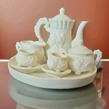 White Bisque 10 Piece Miniature Tea Set, Decorative