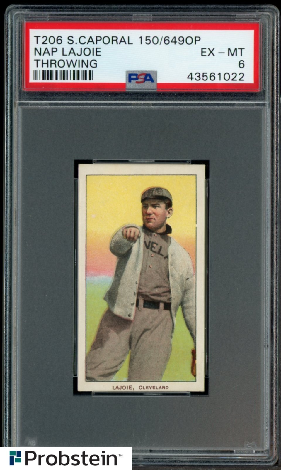 T206 Nap Lajoie HOF Throwing Sweet Caporal 150 Subjects PSA 6 EX-MT