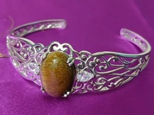 Cuff Bracelet Silver Jasper Stone India Kams Kamyen Jewelry Elven Filigree Fairy