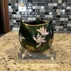 Mont Joye Art Nouveau Aventurine Green Gold tri-corner  / enameled lilies