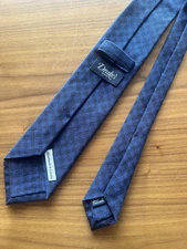 Drakes London Blue/ Navy Check Wool/ Silk Tie