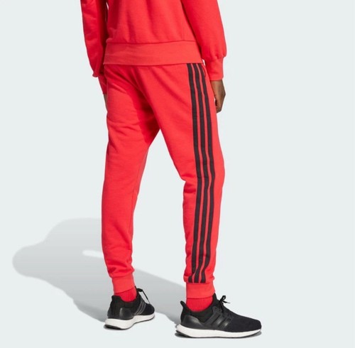adidas men Essential 3-Stripes French Terry Size Large Pants Pure Ruby/Black NEW - Picture 2 of 8