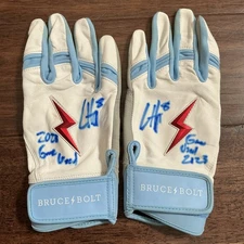 Ian Happ 2023 GAME USED Cubs BATTING GLOVES pair autograph SIGNED White