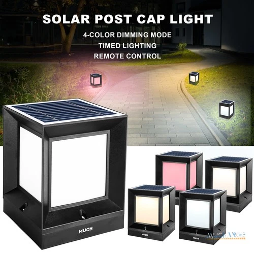 Large Solar Post Light Deck Cap Fence Landscape Garden Remote Control Led Lamps
