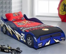 Boys Car Racer Bed No 21 Single 3ft Formula One Speed -Blue/Red