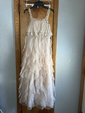 Layered Tulle Maxi Dress gold Sleeveless Sequins Accents Straps girls