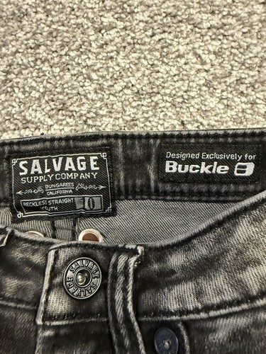 Salvage Jeans Youth 10 Straight Black Medium Wash Denim Distressed Preppy Pants - Picture 3 of 11