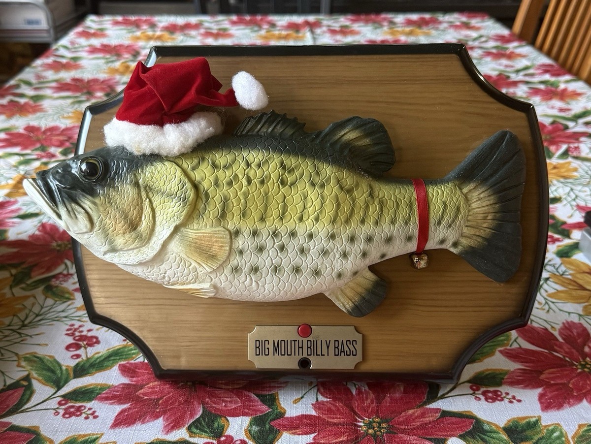 Vintage Gemmy Big Mouth Billy Bass Singing Fish Santa Hat