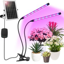 Solar Plant Grow Light with Battery Run Day/Night, 2 Heads 40 LED Clip On Ful...