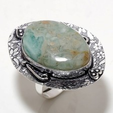Amazonite Gemstone Handmade Fashion Ethnic Birthday Gift Jewelry Ring 8" SR 237