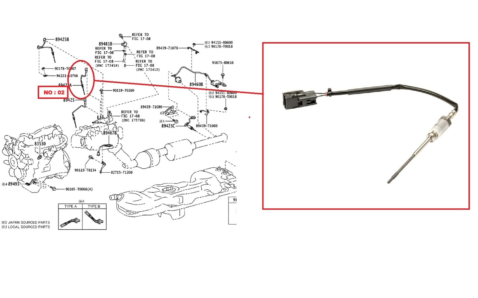 For TOYOTA HILUX MK8 PICK UP GUN125 2.4TD EXHAUST GAS TEMPRATURE SENSOR NO 2 15+