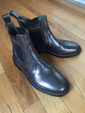 BRUNELLO CUCINELLI WOMEN'S METALLIC GRAPHITE LEATHER CHELSEA ANKLE BOOT 36.5