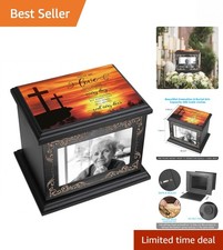 Rustic Wooden Cremation Urn with Photo Frame for Adult Ashes - 200 Cubic Inches