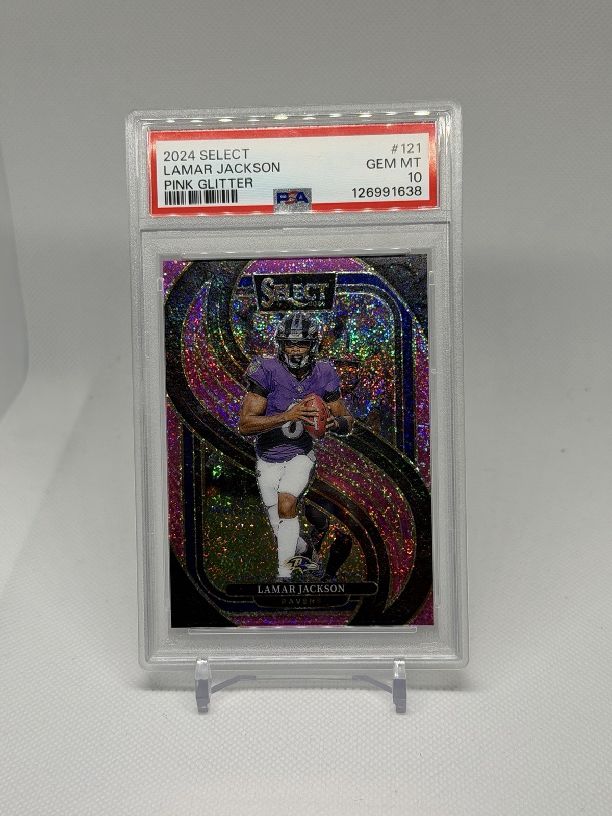 2024 PANINI SELECT PINK GLITTER #227 LAMAR JACKSON PREMIER LEVEL /15 PSA 10 view 4