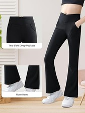 3 x Girls Yoga Legging Flare Pants with Pockets High Waisted Dance Leggings