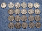 21 SILVER MERCURY DIMES WITH DATES lot 490