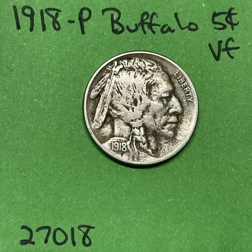 1918-P Buffalo 🦬 Indian Head Nickel 5c Vf Very Fine