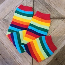 Rainbow Striped Leg Warmers Cotton Socks Knee Pads Colorful Knitted Leggings