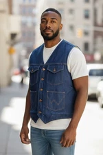 Vintage WRANGLER No Fault Sherpa Lined Denim Jean Trucker Vest Mens Large