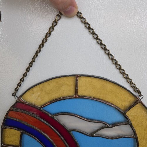 Vintage Buntglas Landschaft Sonnenfänger Fenster Rund Panel Regenbogen  - Bild 6 von 9