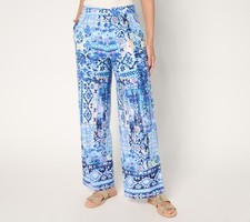 Denim Co. Beach Jersey Tall Full Length Wide Leg Pant Blue Patchwork S New