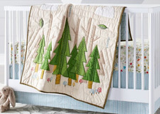 Crate  Barrel "The Land of Nod" Baby Crib Quilt Woodland Dreams Forest Mushroom