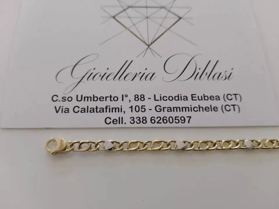 SOLID 18K YELLOW WHITE GOLD BRACELET TIGER EYE ALTERNATE 2+1 FLAT LINKS 3/4mm - Image 4 of 4