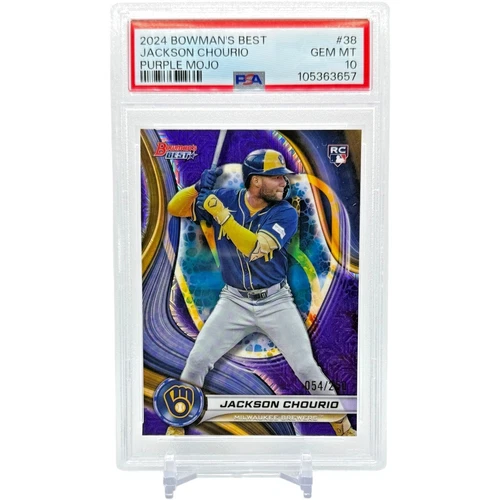 2024 Bowman’s Best Jackson Chourio RC Purple Mojo /250 PSA 10 Milwaukee Brewers