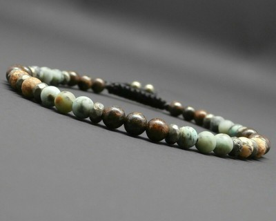 Bracelet Homme En Pierres Naturelles - Bronzite, Turquoise, Jaspe, Pyrite - Taille Ajustable - Neuf